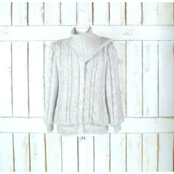 Braetan Sweaters - Vintage chunky cable knit ivory cream sweater coat